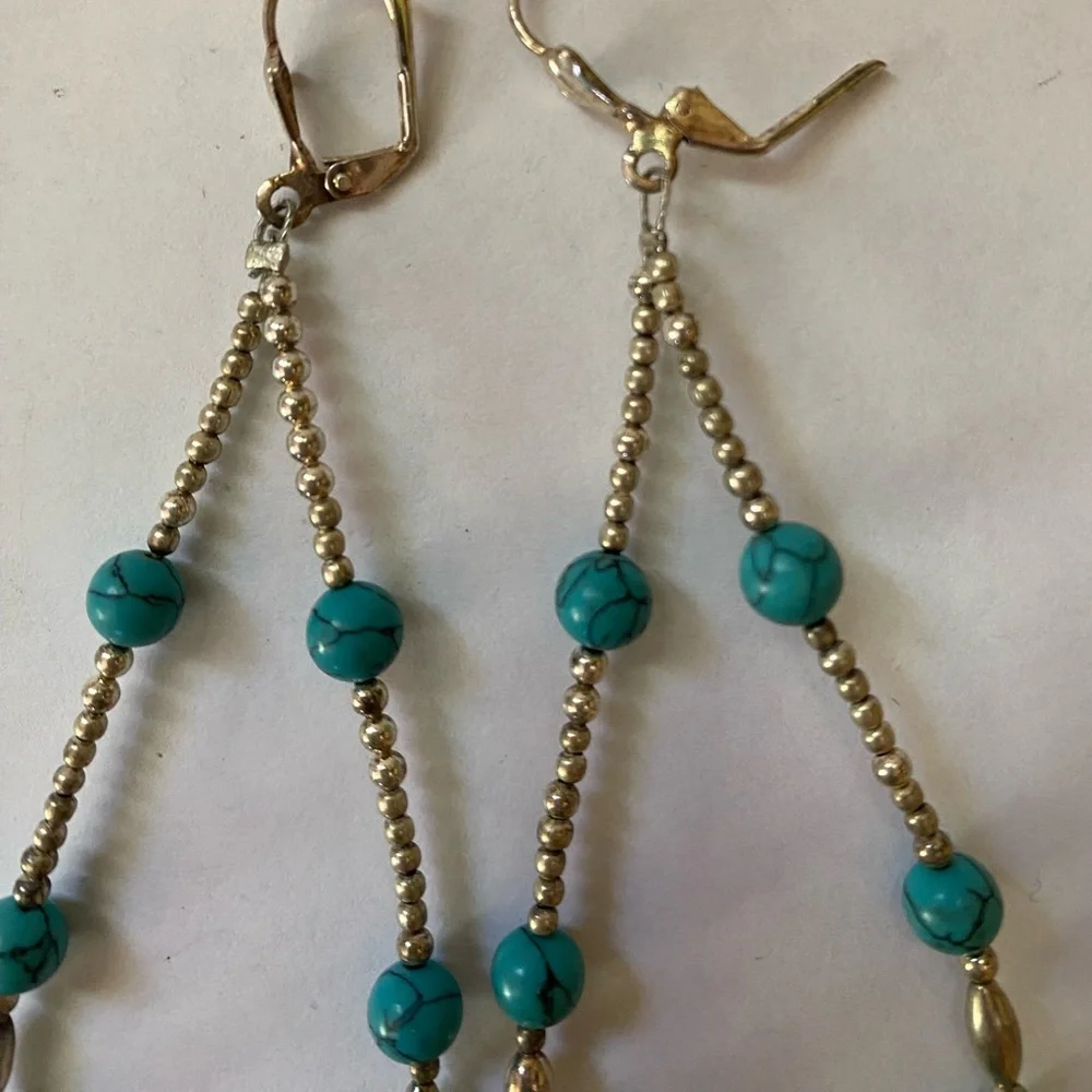 Faux turquoise and silver earrings. - Picture 2 of 7